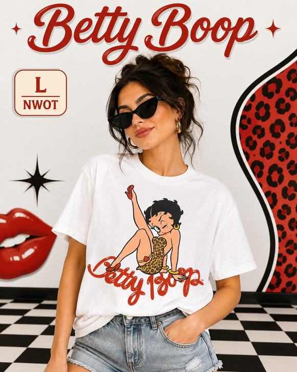 Betty Boop Tops - Betty Boop Leopard Dress White Graphic Tee Large NWOT